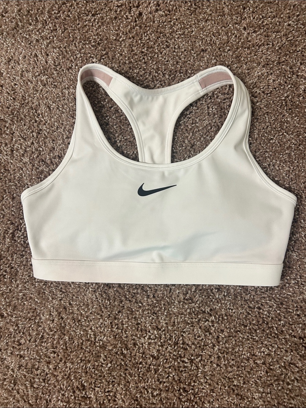 Nike White Racerback Sports Bra with Black Swoosh